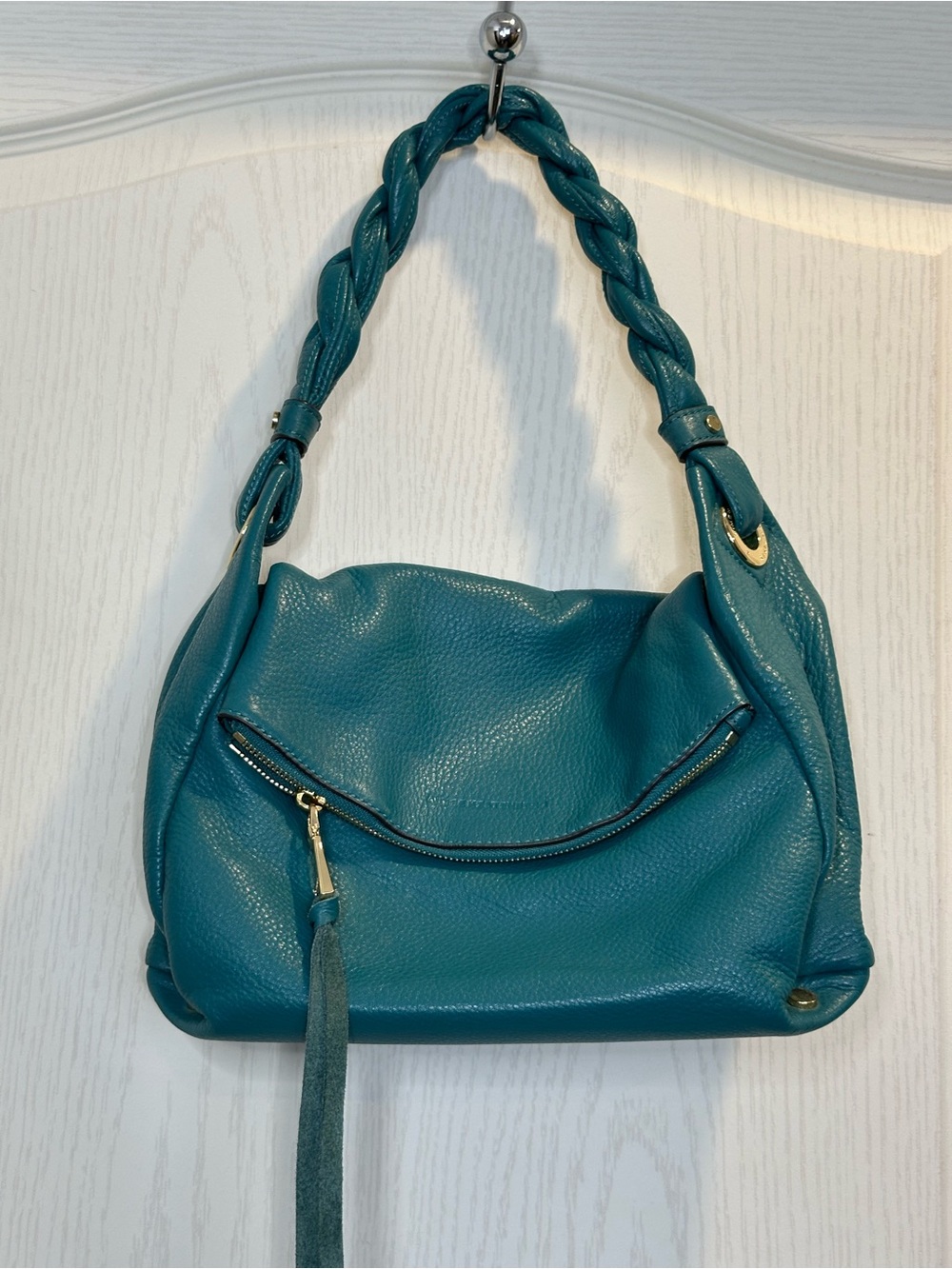 Aimee Kestenberg Teal Braided-Handle Leather Shoulder Bag